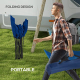 Outsunny Camping Bed for Adults, Single Folding Camp Bed, Portable Camping Cot with Side Pocket, Headrest and Oxford Seat for Outdoor, Travel, Fishing, Dark Blue