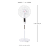 HOMCOM 16'' Pedestal Stand Fan, 3 Speed 3 Mode, 85° Oscillation, LED Panel, 3M Remote Controller, Height Adjustable for Living Room, Bedroom, Garage, Office, Black and White