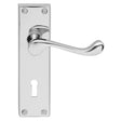 VICTORIAN SCROLL LEVER ON BACKPLATE - LOCK 57MM C/C (CONTRACT RANGE) - POLISHED CHROME - 155MM X 40MM - PAIR