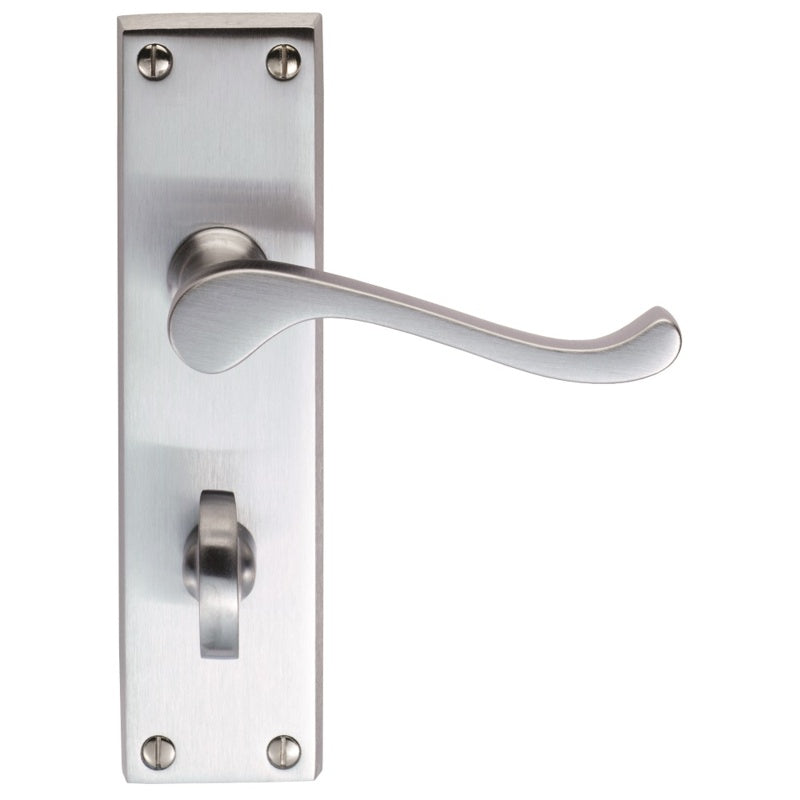 VICTORIAN SCROLL LEVER ON BACKPLATE - BATHROOM 57MM C/C - SATIN CHROME - 150MM X 43MM - PAIR