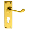 VICTORIAN SCROLL LEVER ON BACKPLATE - LOCK EURO PROFILE 47.5MM C/C (CONTRACT RANGE) - POLISHED BRASS - 155MM X 40MM - PAIR
