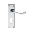 VICTORIAN SCROLL LEVER ON BACKPLATE - LOCK EURO PROFILE 47.5MM C/C (CONTRACT RANGE) - POLISHED CHROME - 155MM X 40MM - PAIR