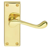 VICTORIAN SCROLL LEVER ON BACKPLATE - LATCH  (CONTRACT RANGE) - POLISHED BRASS - 120MM X 40MM - PAIR