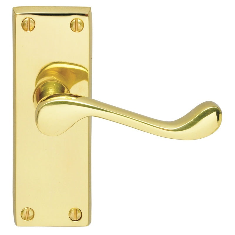 VICTORIAN SCROLL LEVER ON BACKPLATE - LATCH - POLISHED BRASS - 118MM X 43MM - PAIR