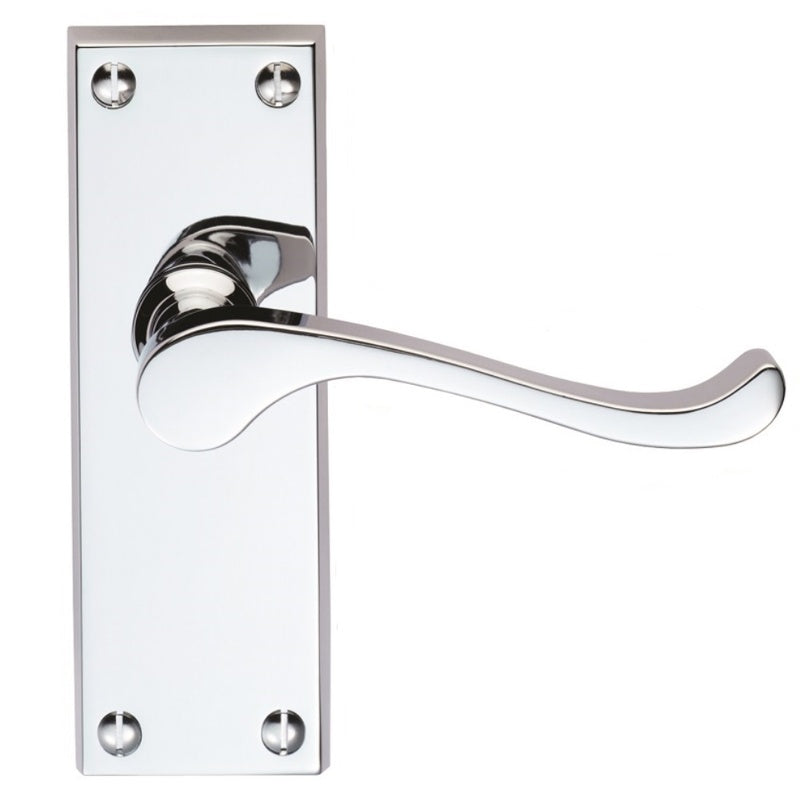 VICTORIAN SCROLL LEVER ON BACKPLATE - LATCH (CONTRACT RANGE) - POLISHED CHROME - 120MM X 40MM - PAIR