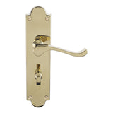 VICTORIAN SCROLL LEVER ON SHAPED BACKPLATE - BATHROOM 57MM C/C (CONTRACT RANGE) - POLISHED BRASS - 203MM X 48MM - PAIR