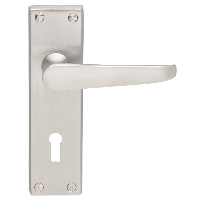 VICTORIAN LEVER ON BACKPLATE - LOCK 57MM C/C - SATIN CHROME - 150MM X 43MM - PAIR