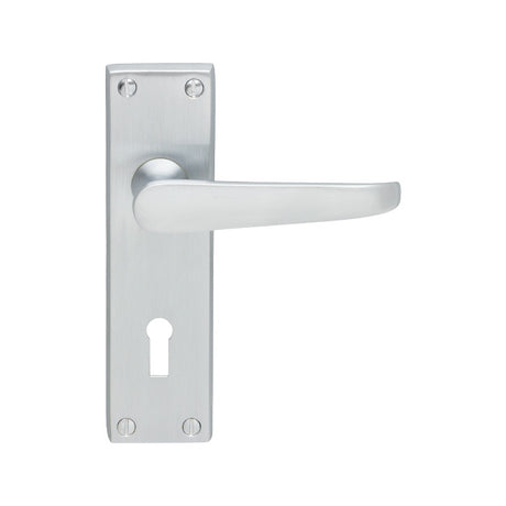 VICTORIAN FLAT LEVER ON BACKPLATE - LOCK 57MM C/C (CONTRACT RANGE) - SATIN CHROME - 155MM X 40MM - PAIR