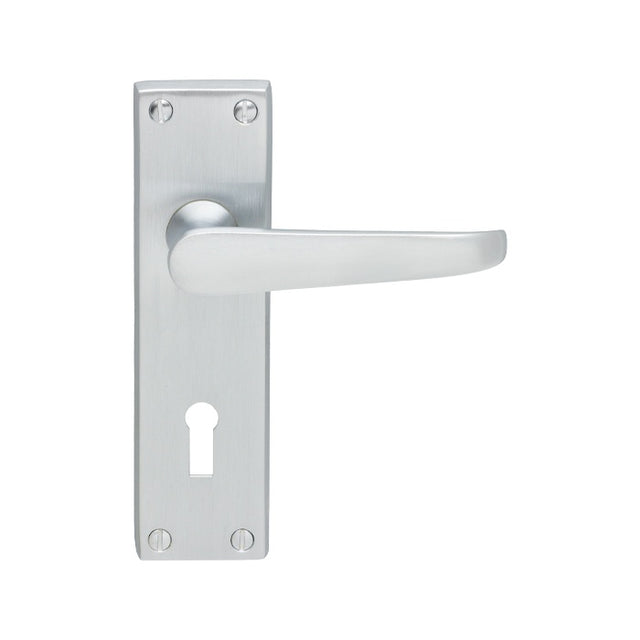 VICTORIAN FLAT LEVER ON BACKPLATE - LOCK 57MM C/C (CONTRACT RANGE) - SATIN CHROME - 155MM X 40MM - PAIR