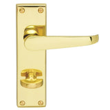 VICTORIAN FLAT LEVER ON BACKPLATE -  BATHROOM 57MM C/C (CONTRACT RANGE) - POLISHED BRASS - 155MM X 40MM - PAIR