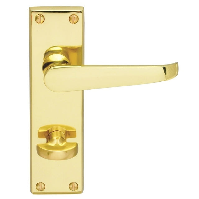 VICTORIAN FLAT LEVER ON BACKPLATE -  BATHROOM 57MM C/C (CONTRACT RANGE) - POLISHED BRASS - 155MM X 40MM - PAIR