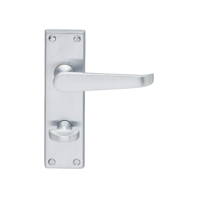 VICTORIAN FLAT LEVER ON BACKPLATE - BATHROOM 57MM C/C (CONTRACT RANGE) - SATIN CHROME - 155MM X 40MM - PAIR