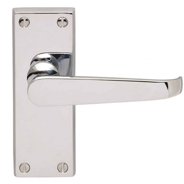 VICTORIAN FLAT LEVER ON BACKPLATE - LATCH  (CONTRACT RANGE) - POLISHED CHROME - 120MM X 40MM - PAIR