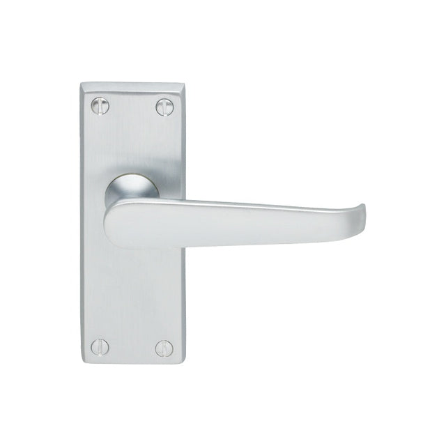 VICTORIAN FLAT LEVER ON BACKPLATE - LATCH  (CONTRACT RANGE) - SATIN CHROME - 120MM X 40MM - PAIR
