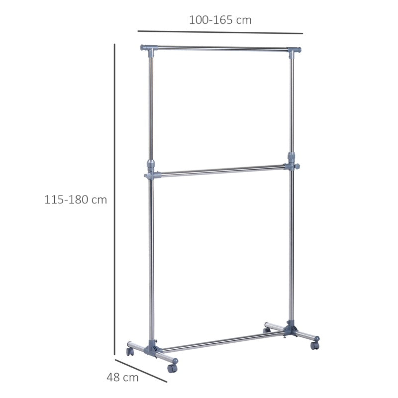 HOMCOM Heavy Duty Clothes Hanger Garment Rail Hanging Display Stand Rack w/ Wheels Adjustable