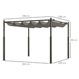 Outsunny 3 x 3(m) Metal Pergola with Retractable Roof and Magnetic Fixture, Outdoor Gazebo Garden Pergola Kit Sun Shade Canopy, UPF30+, 80mm Metal Column, Grey