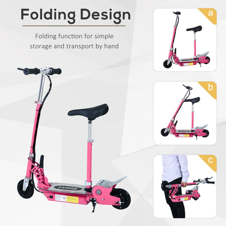 HOMCOM Electric Scooter for Kids, Foldable Powered Scooters for Age 7-12 with 120W Motor, Up to 10 KM/H & 8 KM, Adjustable Ride on Toy (Pink)
