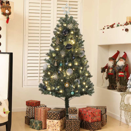 HOMCOM 5ft Pre-Lit Xmas Tree with Decorations, Green, Blue and Warm White