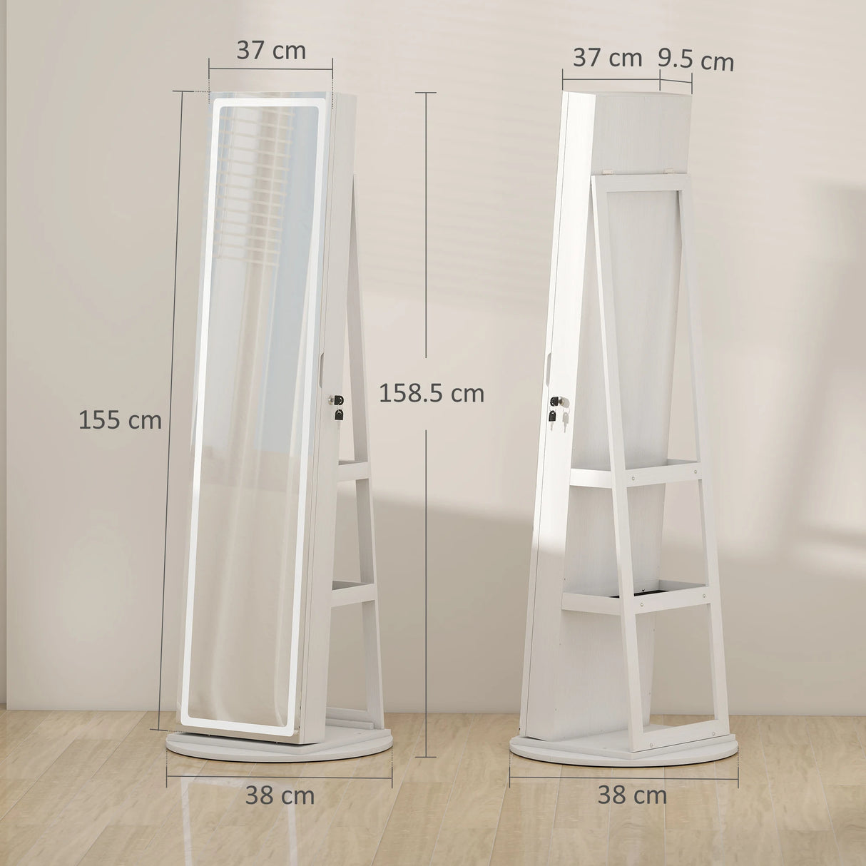 HOMCOM Storage Jewellery Cabinet, with Mirror and Lights - White