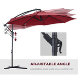 Outsunny Cantilever Umbrella Parasol Hanging Banana Steel Dark Green 3M Patio Wine Red