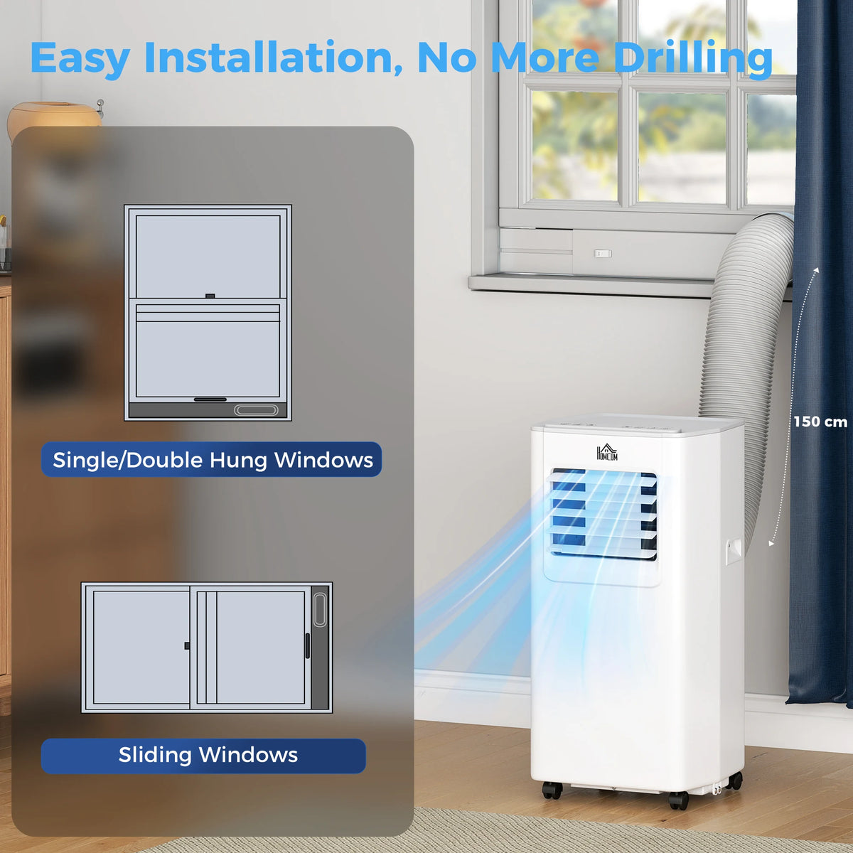 HOMCOM 5000 BTU Portable Air Conditioner, 4-in-1 Air Conditioning Unit, Dehumidifier, Cooling, Fan, Sleep Mode, with Remote Control, 2 Speeds, 24H Timer, Window Venting Kit, 12m2