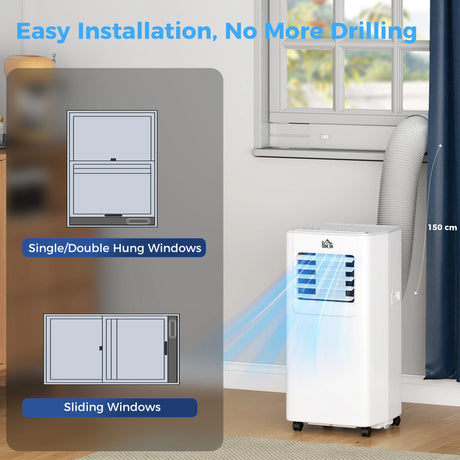 HOMCOM 5000 BTU Portable Air Conditioner, 4-in-1 Air Conditioning Unit, Dehumidifier, Cooling, Fan, Sleep Mode, with Remote Control, 2 Speeds, 24H Timer, Window Venting Kit, 12m2