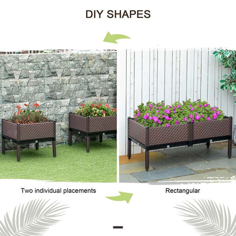 Outsunny 50cm x 50cm x 46.5cm Set of 2 41L Garden Raised Bed, Elevated Planter Box, Flower Vegetables Planting Container with Self-Watering Design and Drainage Holes