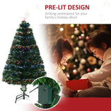 HOMCOM 4 Feet Prelit Artificial Christmas Tree with Multi-Coloured Fiber Optic LED Light, Holiday Home Xmas Decoration, Green