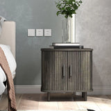 HOMCOM Bedside Table, Nordic Side Table with Roller Shutter Style Sliding Doors and Metal Legs for Bedroom, Living Room, Grey