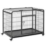 PawHut Metal Dog Cage Kennel Locking Door & Wheels Removable Tray Openable Top For Large Pets 109.5 x 71 x 78 cm