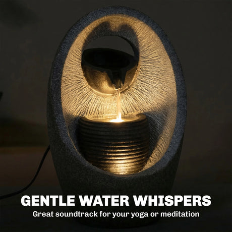 Outsunny Water Feature with 2-Tier Bowls, Garden Water Fountain with Pump and LED Lights, Resin Cascading Waterfall