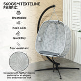 Outsunny Hanging Egg Chair Outdoor Indoor Garden Swing Chair with Folding Basket, Garden Hanging Chair with Stand, Thickened Cushion, Cup Holder for Patio, Balcony, Grey