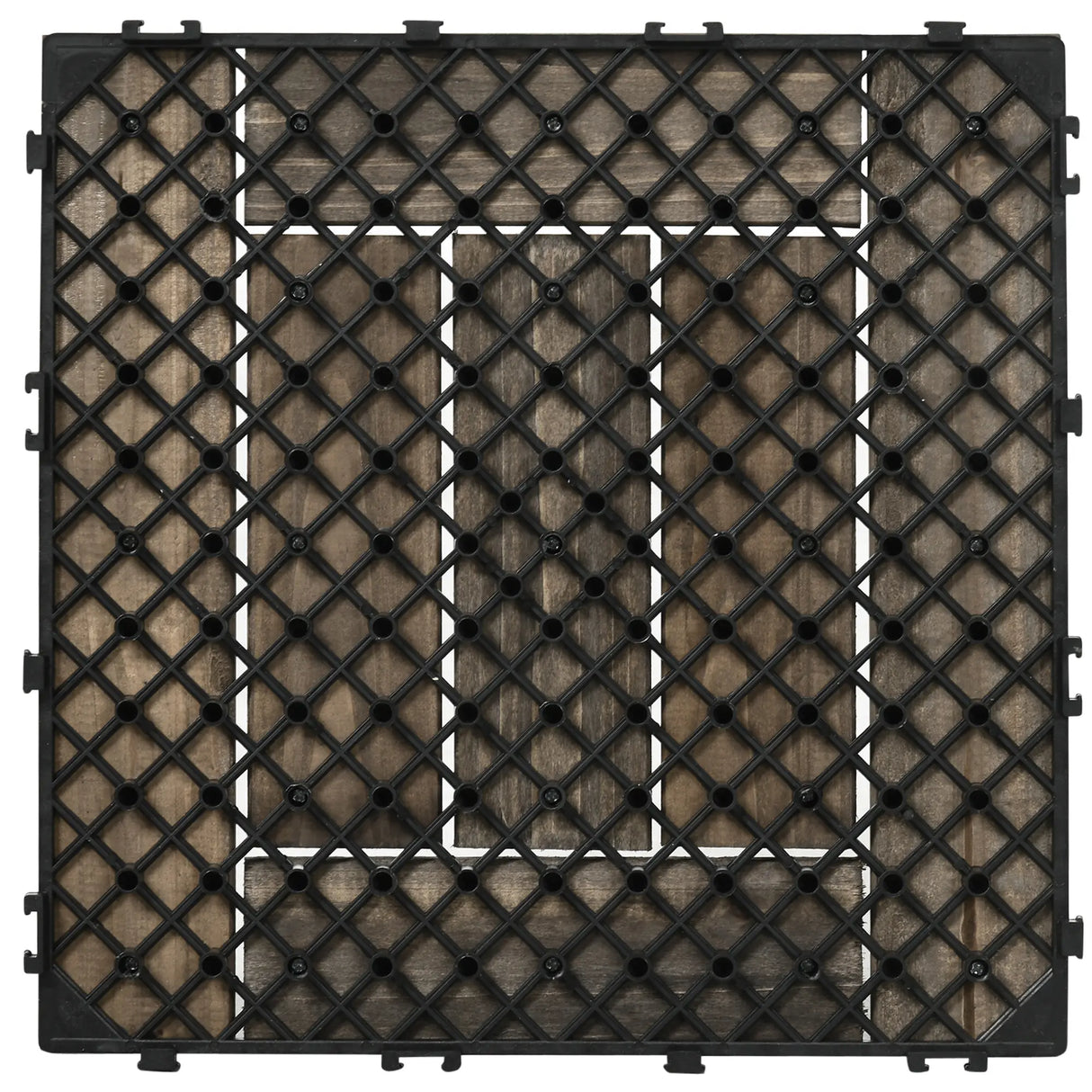 Outsunny 27 Pcs Wooden Interlocking Decking Tiles, 30 x 30 cm Outdoor Flooring Tiles, 2.5 per Pack, for Patio, Balcony, Terrace, Hot Tub, Charcoal Grey