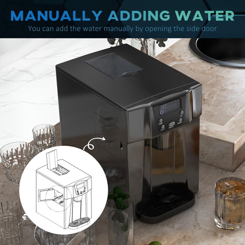 HOMCOM Ice Maker Machine and Water Dispenser, Counter Top Ice Cube Maker for Home with 3L Tank, Adjustable Cube Size, 9 Ice Cubes per 6-10 Minutes, No Plumbing Required, Black