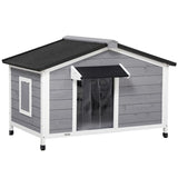 PawHut Wooden Dog Kennel for Outside, for Medium Dogs, 72H x 109L x 79Wcm, Grey