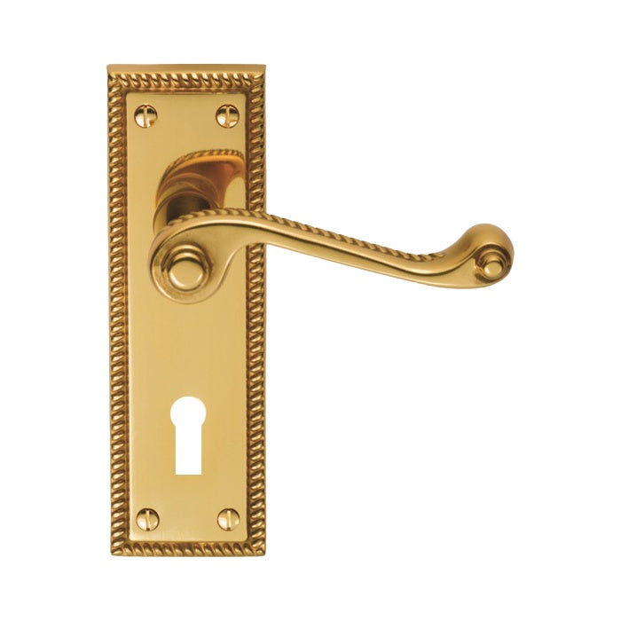 GEORGIAN LEVER ON BACKPLATE - LOCK 57MM C/C (CONTRACT RANGE) - POLISHED BRASS - 152MM X 50MM - PAIR