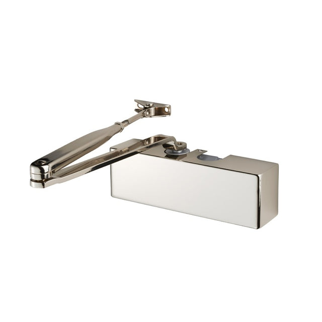 OVERHEAD DOOR CLOSER EN2-4 BY TEMPLATE C/W BACKCHECK FIG 6 BRACKET - POLISHED NICKEL - POLISHED NICKEL PLATED - EACH