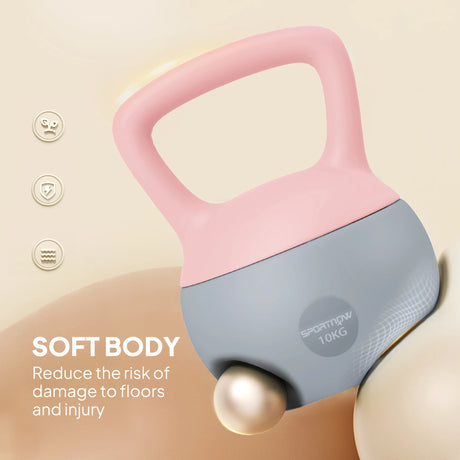 SPORTNOW 10KG Soft Kettlebell, Kettlebell with Non-Slip Handle for Home Gym, Weight Lifting, Strength Training, Pink/Grey