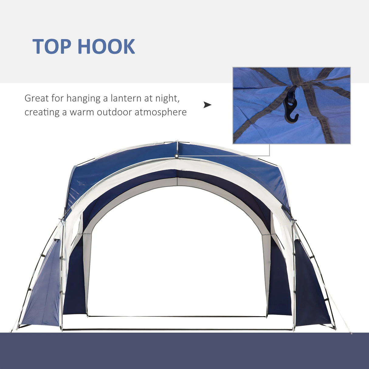 Outsunny 3.5 x 3.5M Camping Gazebo, Outdoor Event Shelter Dome Tent Garden Sun Shelter Patio Spire Arc Pavilion Camp Sun Shade Tent for 6-8 Person, Blue and Grey