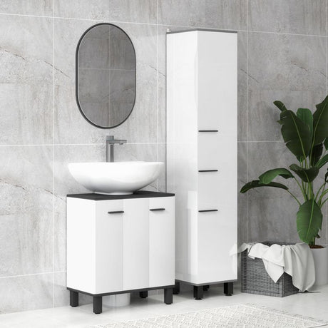 HOMCOM Under Sink Bathroom Cabinet, Modern Under Sink Cabinet with Adjustable Shelf for Basin with or without Pedestal, 60 x 34 x 70cm, High Gloss White