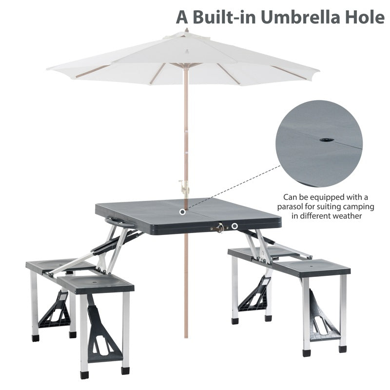 Outsunny Camping 4-Seat Table Set W/Chairs-Black/Grey