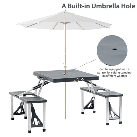 Outsunny Camping 4-Seat Table Set W/Chairs-Black/Grey