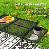 Outsunny Folding Grill Table, 4.5ft Portable Camping Table with 2 Wing Panels, Height Adjustable Metal Picnic Table for Camping, Picnic and BBQ, Black