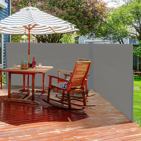 Outsunny 6 x 2m Retractable Sun Side Awning Screen Fence Patio Garden Wall Balcony Screening Panel Outdoor Blind Privacy Divider  Grey
