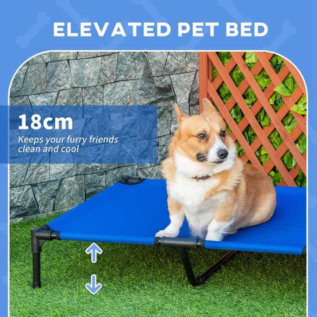 PawHut Raised Dog Bed Cat Elevated Lifted Portable Camping w/ Metal Frame Blue (Large)