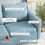 HOMCOM Two Seater Sofa for Living Room, Modern Fabric Couch with Wood Legs and 2 Pockets for Bedroom and Home Office, Blue