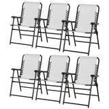 Outsunny Set of 6 Patio Folding Chair Set, Garden Portable Outdoor Chairs with Armrest and Breathable Mesh Fabric Seat and Backrest, for Camping, Beach, Deck, Lawn, Cream White