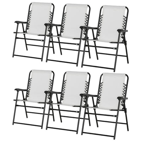 Outsunny Set of 6 Patio Folding Chair Set, Garden Portable Outdoor Chairs with Armrest and Breathable Mesh Fabric Seat and Backrest, for Camping, Beach, Deck, Lawn, Cream White