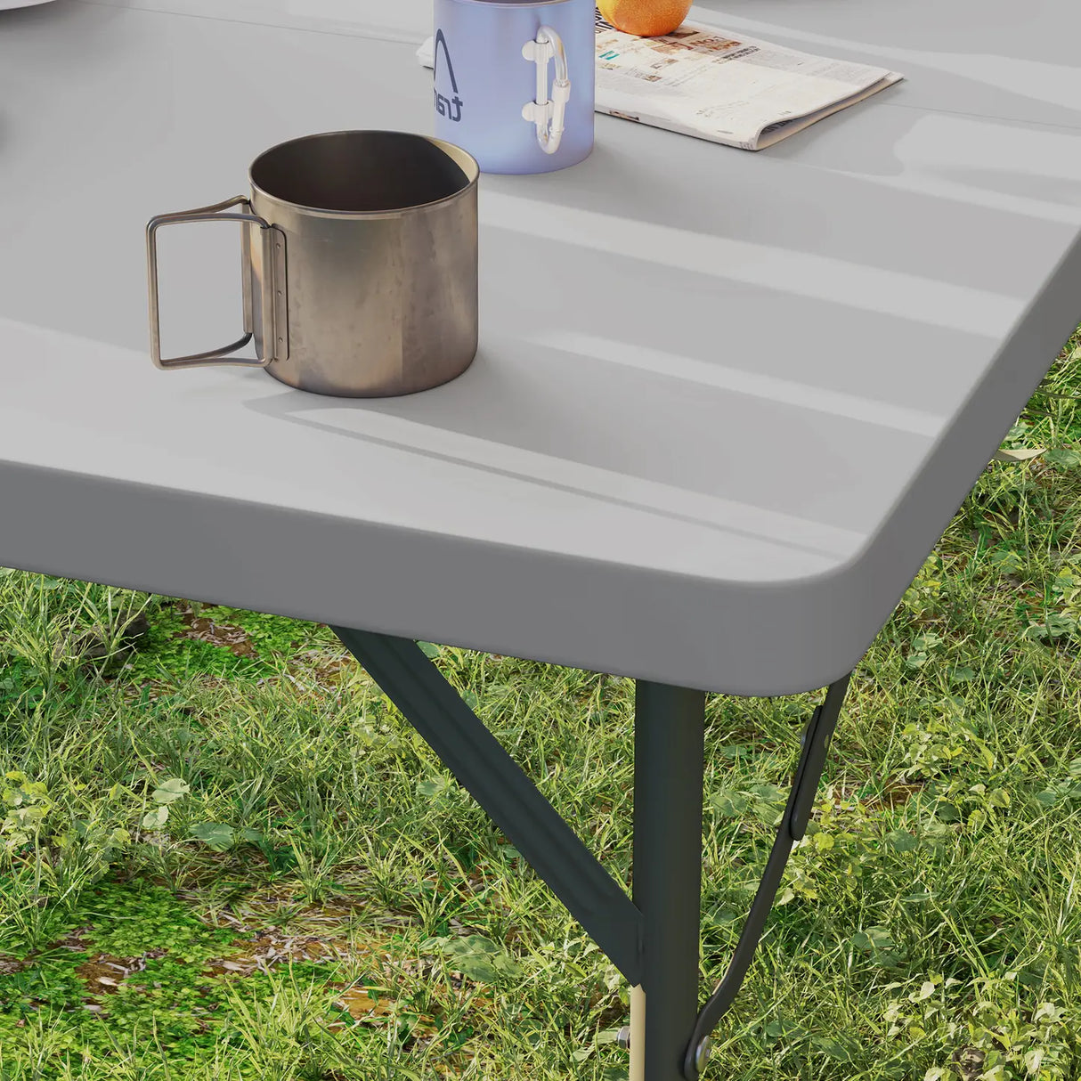 Outsunny 34/74cm Folding Camping Table, with Handle - Grey