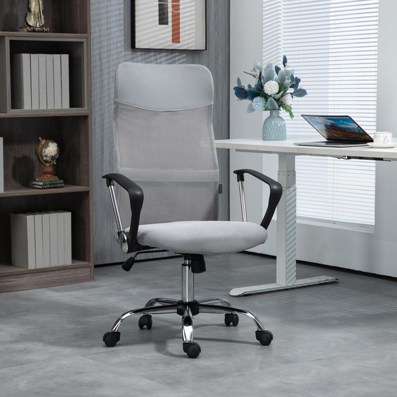 Vinsetto Ergonomic Office Chair Mesh Chair with Adjustable Height Tilt Function Light Grey